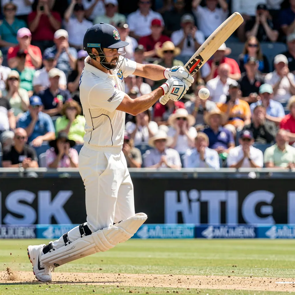 Professional cricketer playing a powerful shot in a packed stadium symbolizing high stakes cricket betting opportunities with 27OK in Bangladesh